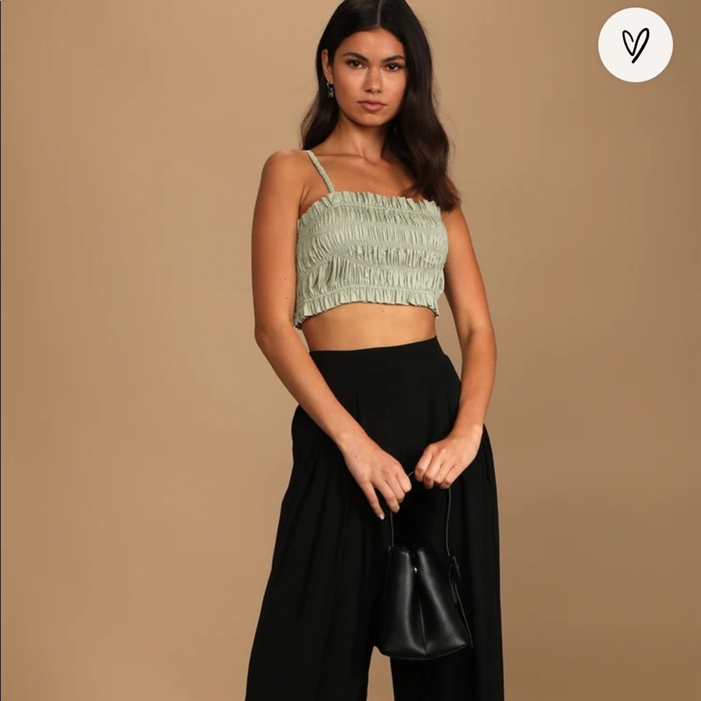 Lulus sage green smocked crop top SOLD - Picture 1 of 7